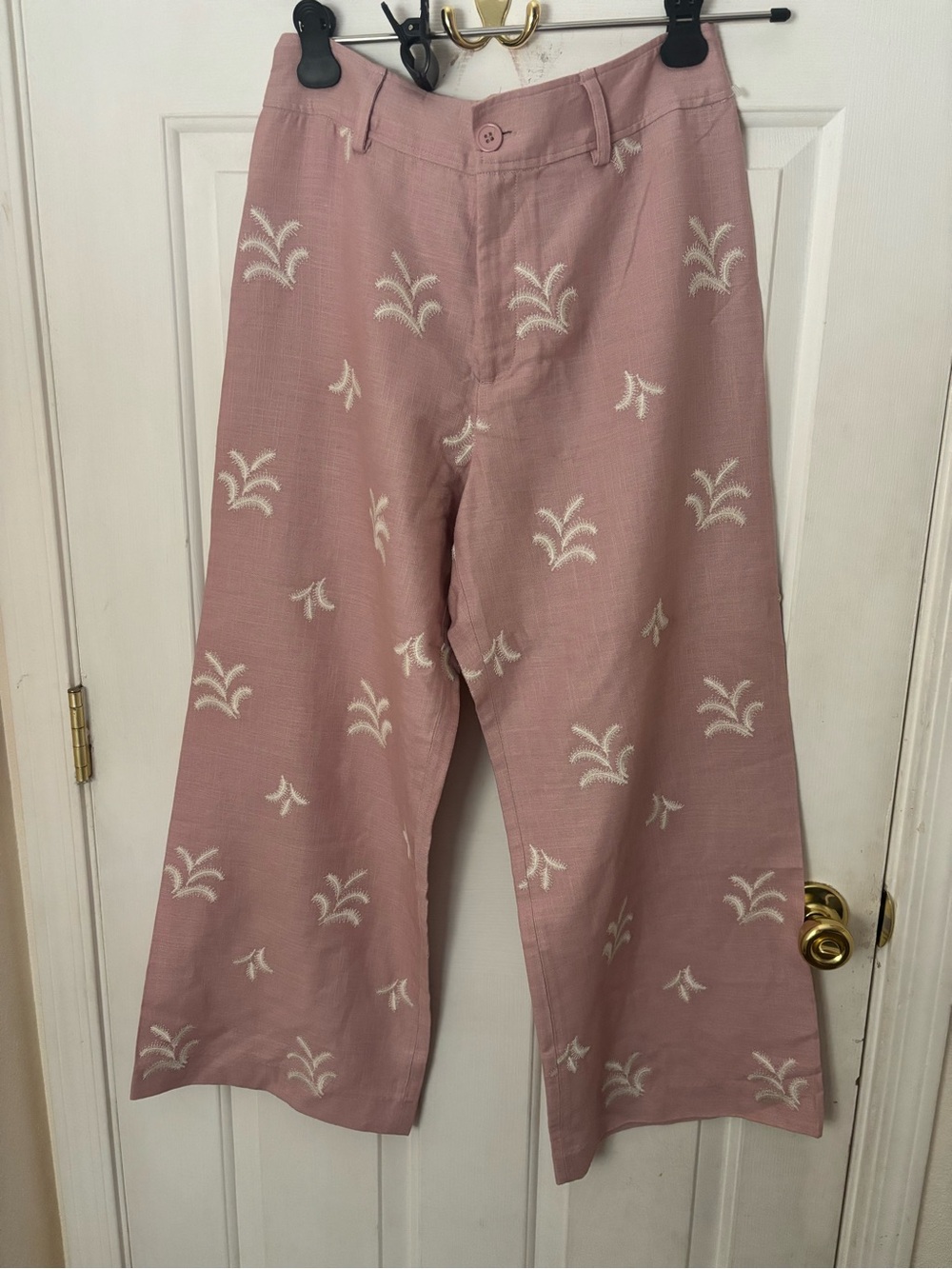 Elie Tahari Blush Pink Embroidered Wide-Leg Pants NWOT
